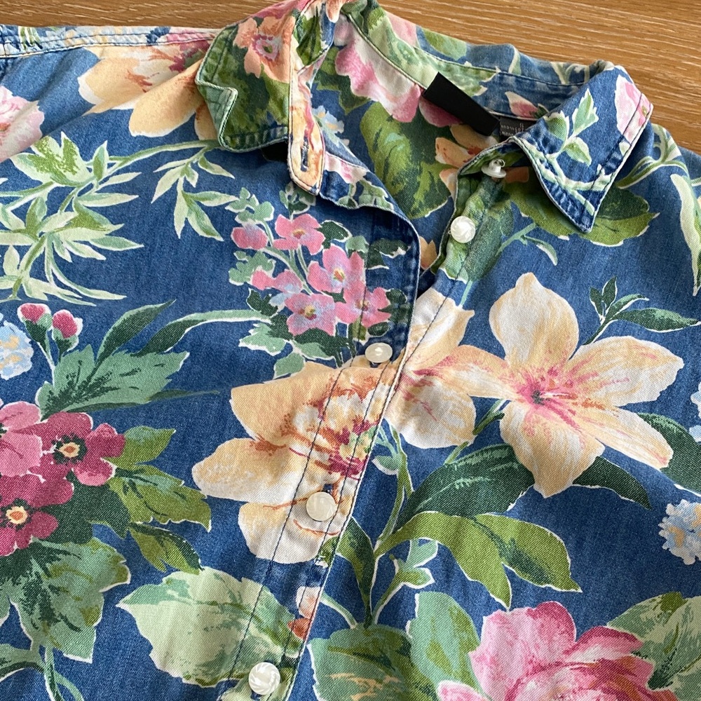 Vintage Denim Floral Women’s Shirt - Blue and Pink - Picture 3 of 11